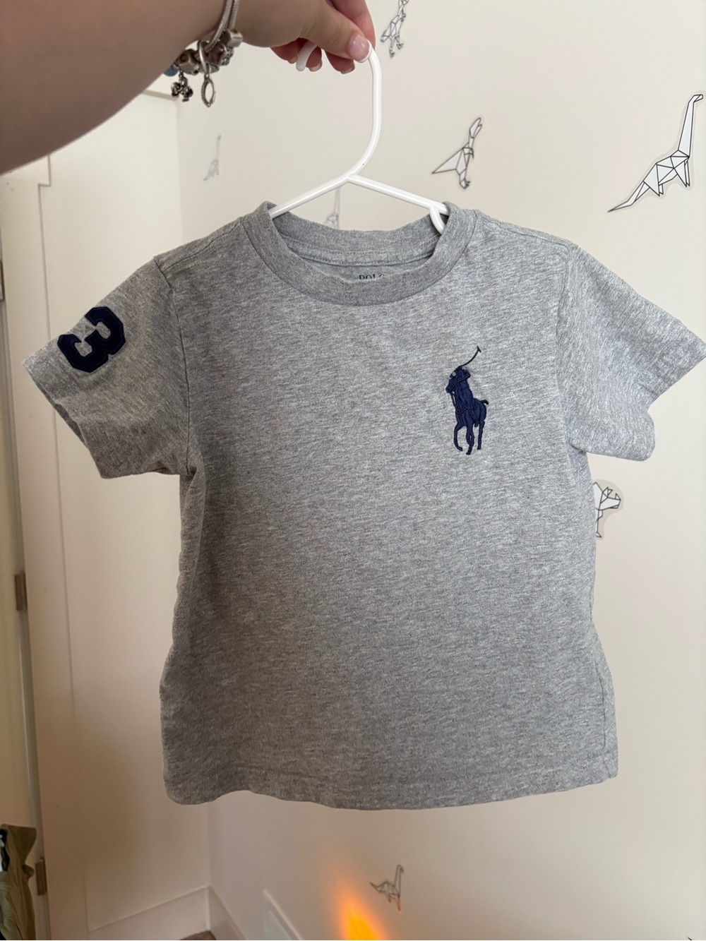 Ralph Lauren Gray Crewneck Tee with Navy Polo Player